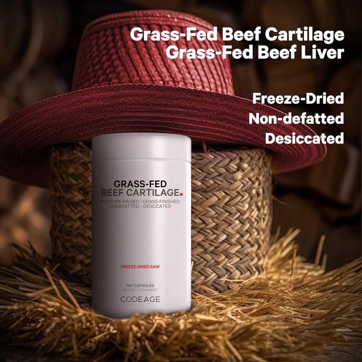 Freeze Dried Grass Fed Beef Cartilage & Liver Supplement - Non-Defatted Bovine Tracheal Pills - Pasture Raised Argentina Beef Vitamins - Non-GMO - 180 Capsules