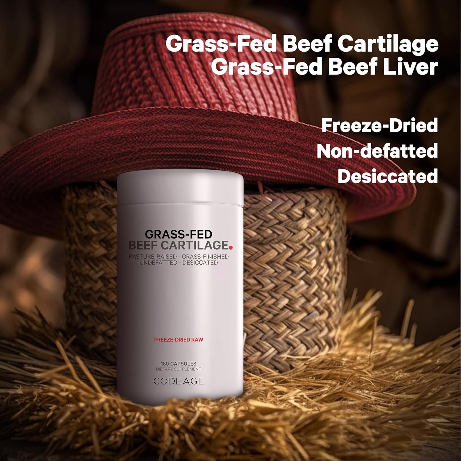 Freeze Dried Grass Fed Beef Cartilage & Liver Supplement - Non-Defatted Bovine Tracheal Pills - Pasture Raised Argentina Beef Vitamins - Non-GMO - 180 Capsules