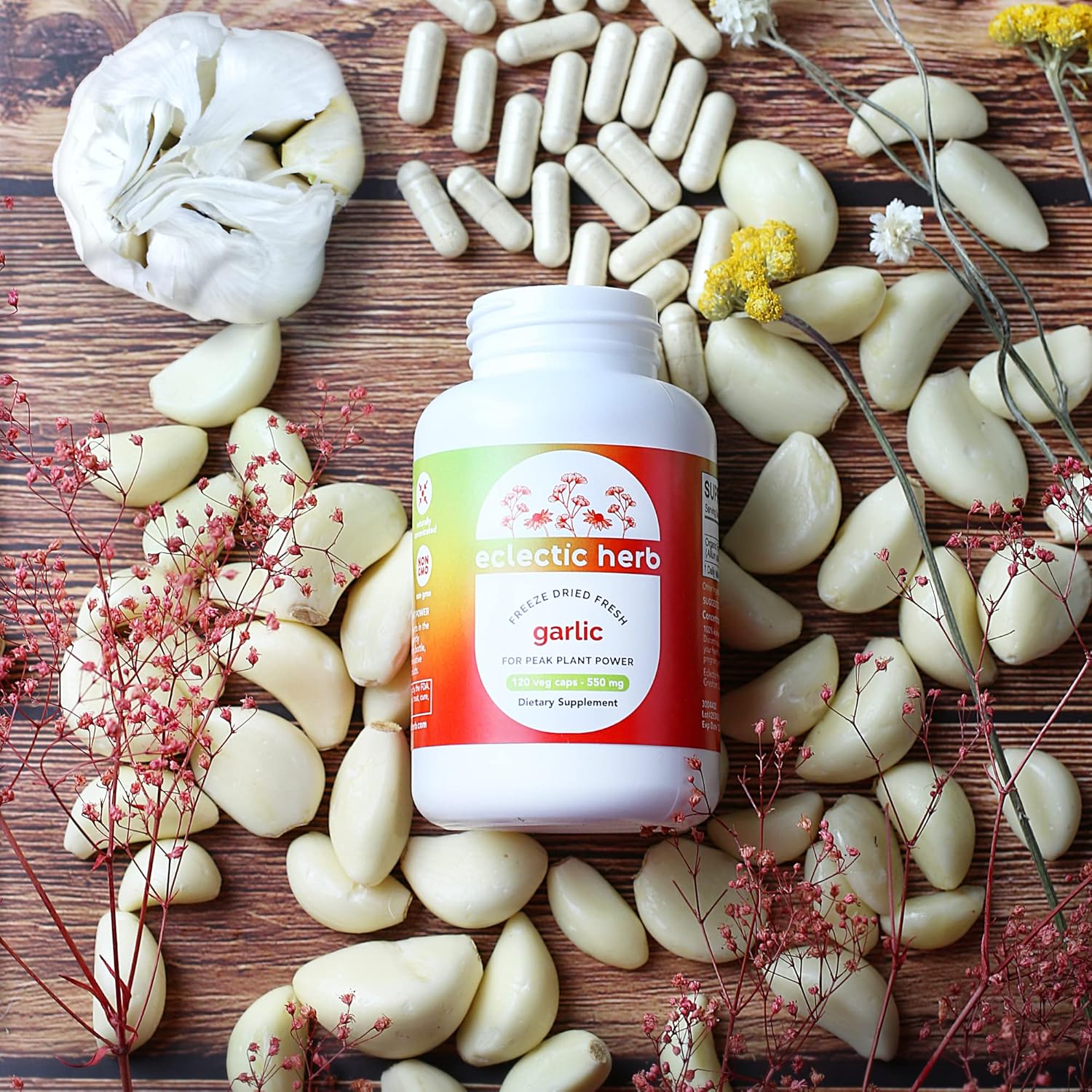 Freeze-Dried Non-GMO Garlic Capsules for Overall Health & Immune Support - 120 CT by Eclectic Institute