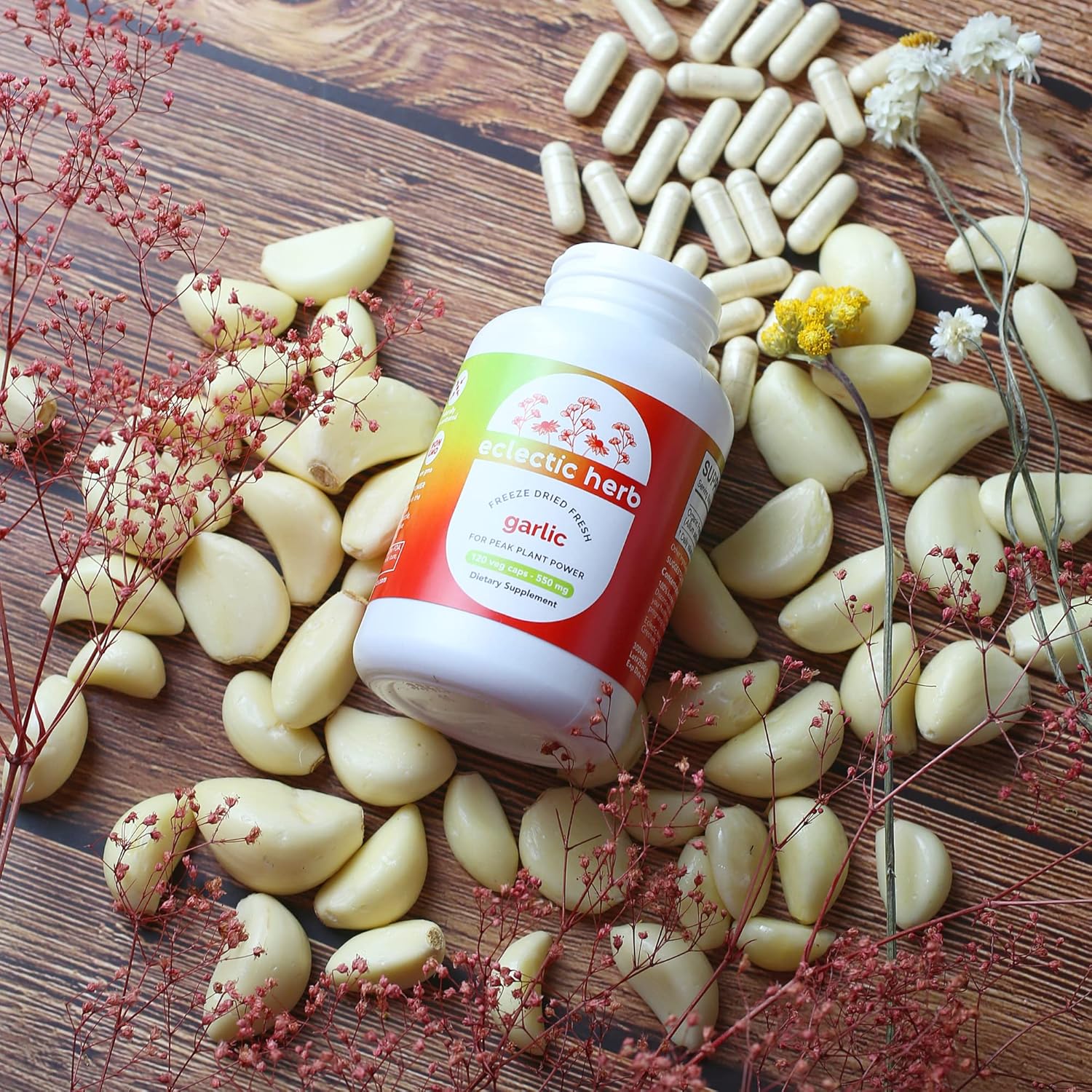 Freeze-Dried Non-GMO Garlic Capsules for Overall Health & Immune Support - 120 CT by Eclectic Institute