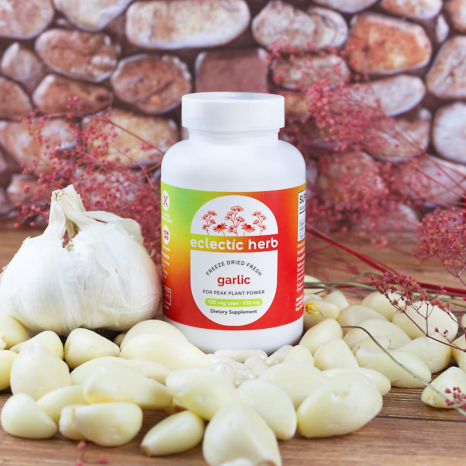 Freeze-Dried Non-GMO Garlic Capsules for Overall Health & Immune Support - 120 CT by Eclectic Institute