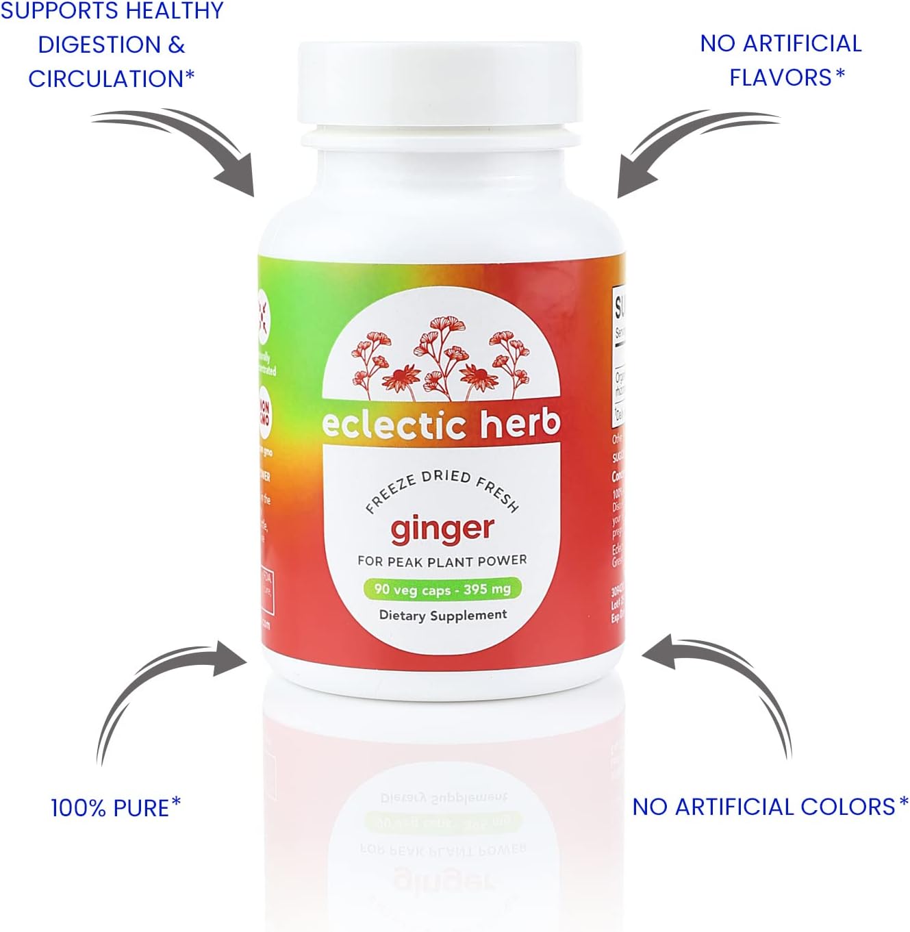 Freeze-Dried Non-GMO Ginger Capsules for Heart and Digestive Health - 90 Count