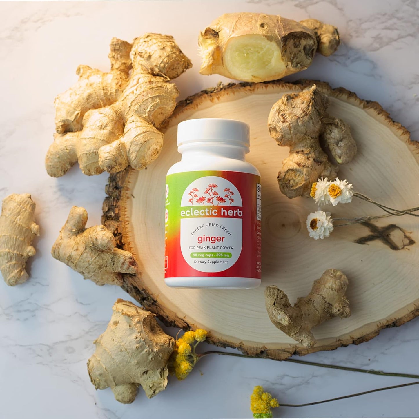 Freeze-Dried Non-GMO Ginger Capsules for Heart and Digestive Health - 90 Count