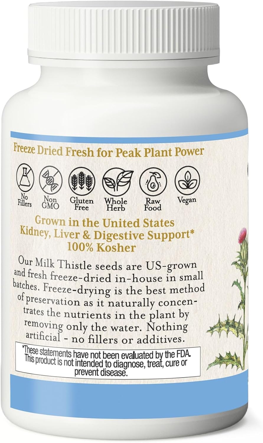 Freeze-Dried Non-GMO Milk Thistle Capsules with Silymarin for Liver Support - Detox & Cleanse - 240 Count