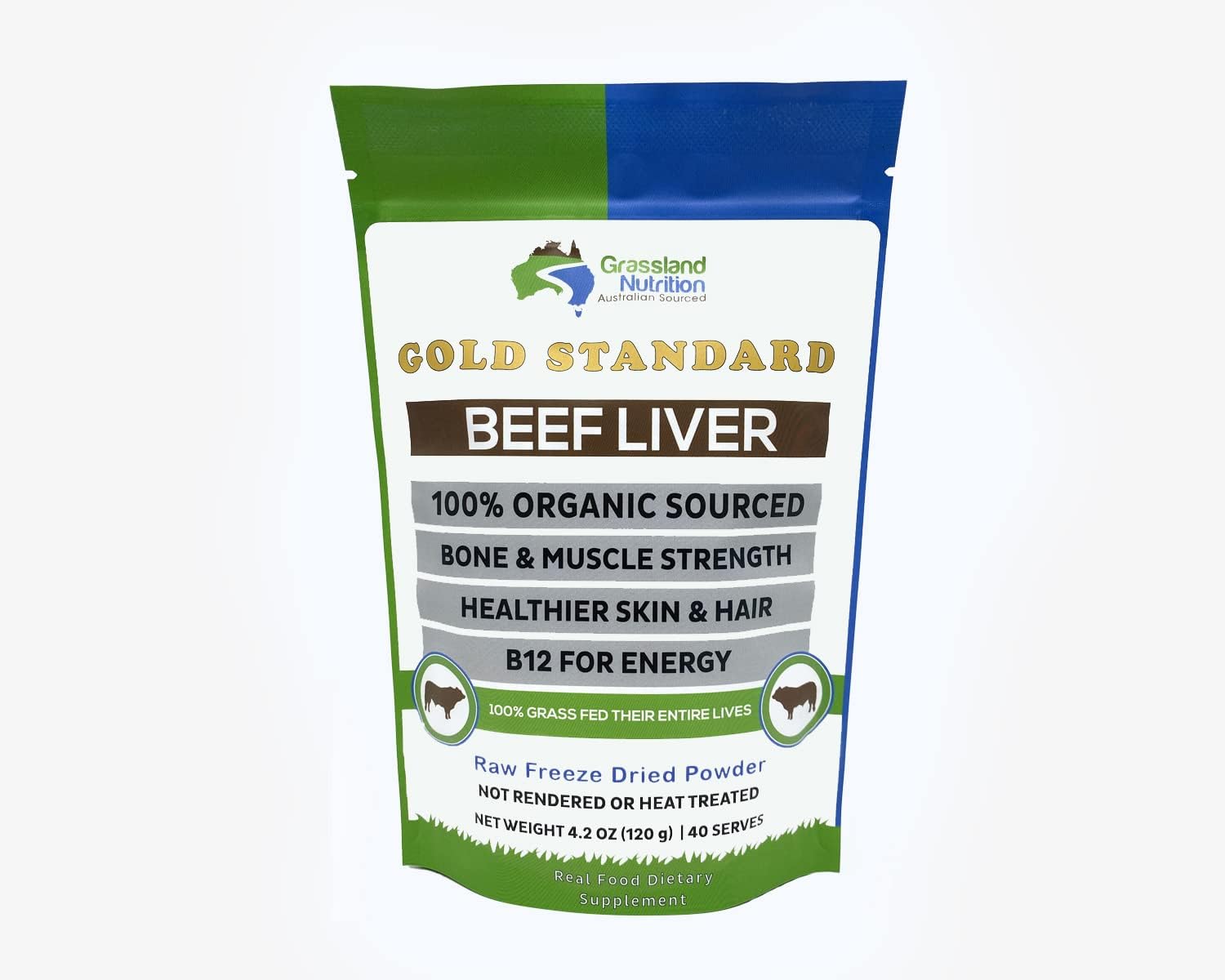 Freeze Dried Organic Grass Fed Beef Liver Powder - Rich in Iron, Vitamin A, B12 for Energy Boost (120G)