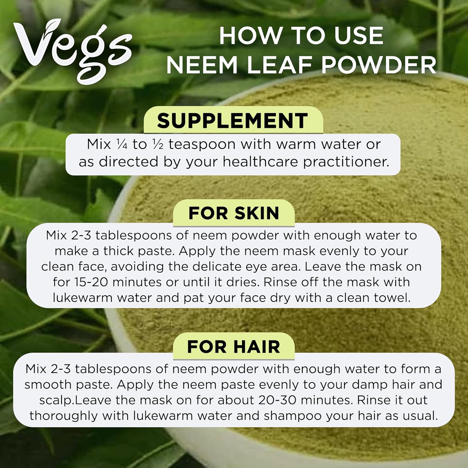 Freeze Dried Organic Neem Leaf Powder - 9 oz - Promotes Hair Growth, Skin Health, Gut Health, Immunity Boost - Natural Cleansing Supplement