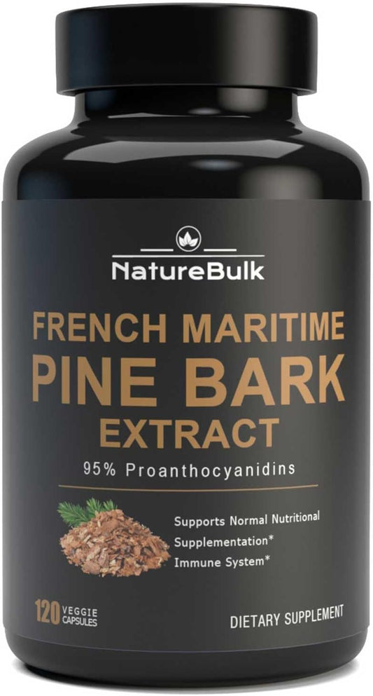 French Maritime Pine Bark Extract 400mg - 95% Proanthocyanidins, 30X Standardized Extract - 120 Vegan Capsules by NATUREBULK