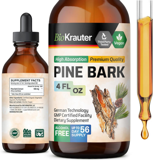French Maritime Pine Bark Extract Drops - 400mg Liquid Supplement, Antioxidant-Rich, Vegan, Alcohol & Sugar Free - 4 Fl Oz