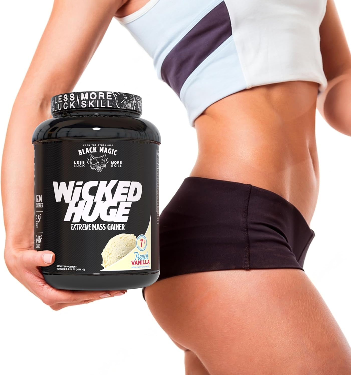 French Vanilla Mass Gainer Protein Powder Bundle for Muscle Support - Compatible with Black Magic Wicked Huge, 7.24 LBS Supplement with Keychain