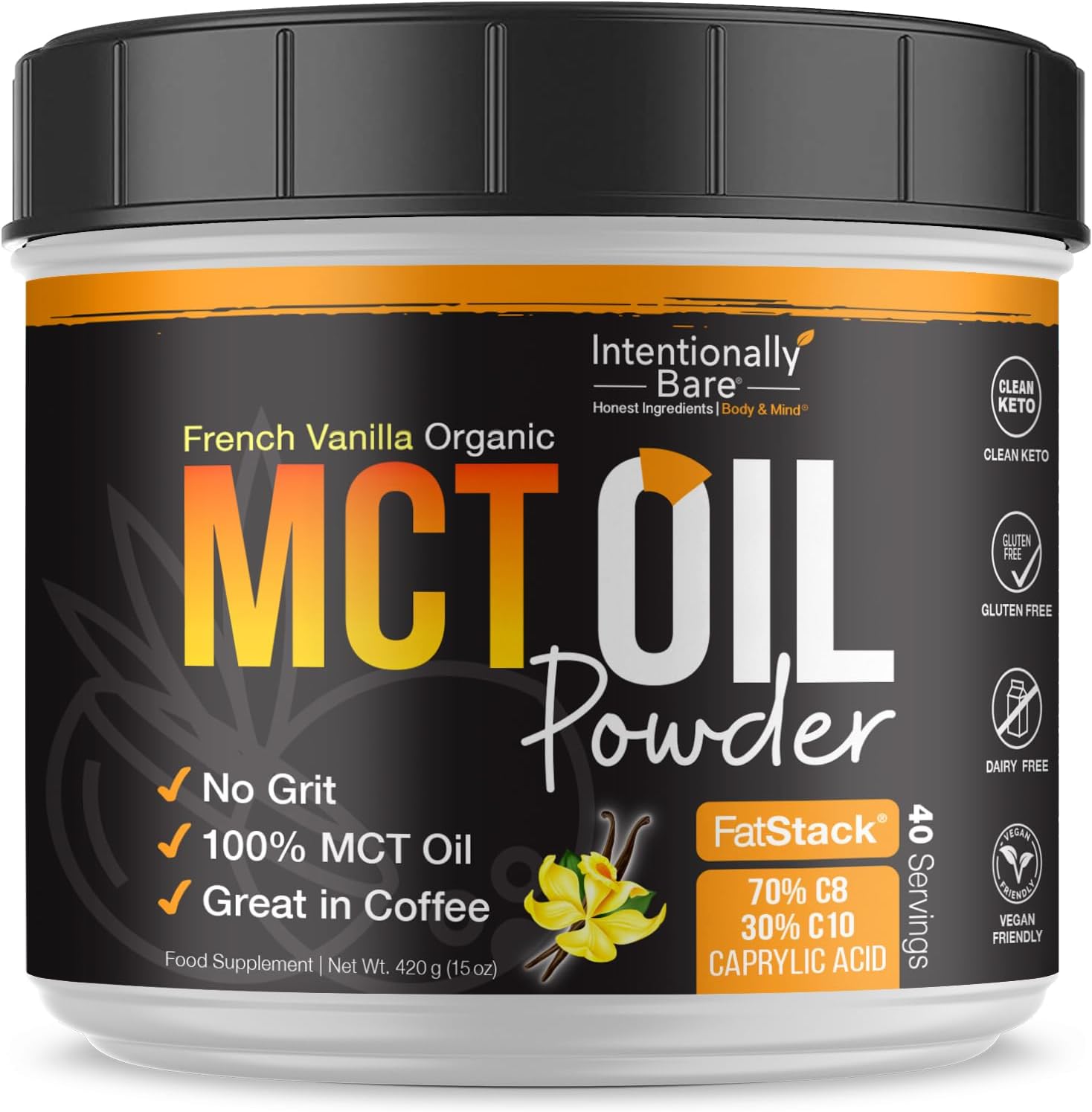 French Vanilla MCT Coffee Creamer with C8 MCT Oil Powder - Boost Energy and Metabolism - Ideal for Baking, Shakes, and Keto Coffee - 40 Servings
