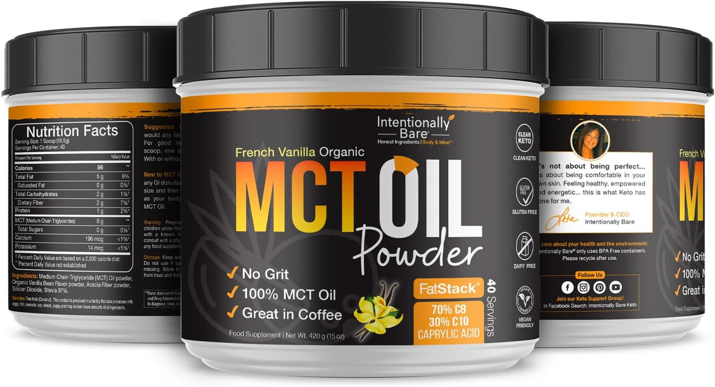 French Vanilla MCT Coffee Creamer with C8 MCT Oil Powder - Boost Energy and Metabolism - Ideal for Baking, Shakes, and Keto Coffee - 40 Servings