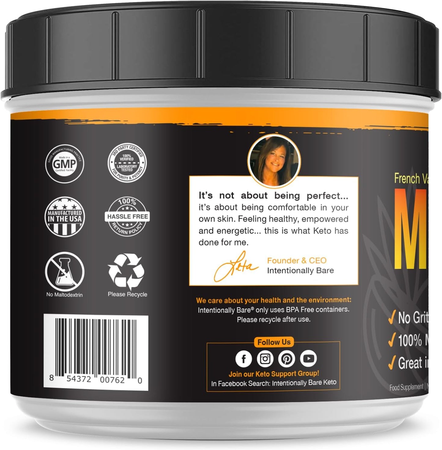 French Vanilla MCT Coffee Creamer with C8 MCT Oil Powder - Boost Energy and Metabolism - Ideal for Baking, Shakes, and Keto Coffee - 40 Servings