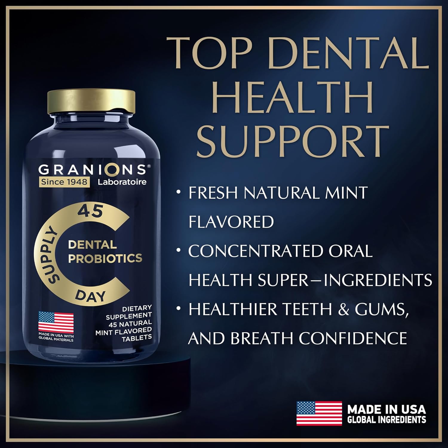 Fresh Breath Dental Probiotics for Teeth and Gums - Lactobacillus Salivarius Probiotic for Men and Women - Oral Probiotics for Mouth Health - 45 Mint Tablets