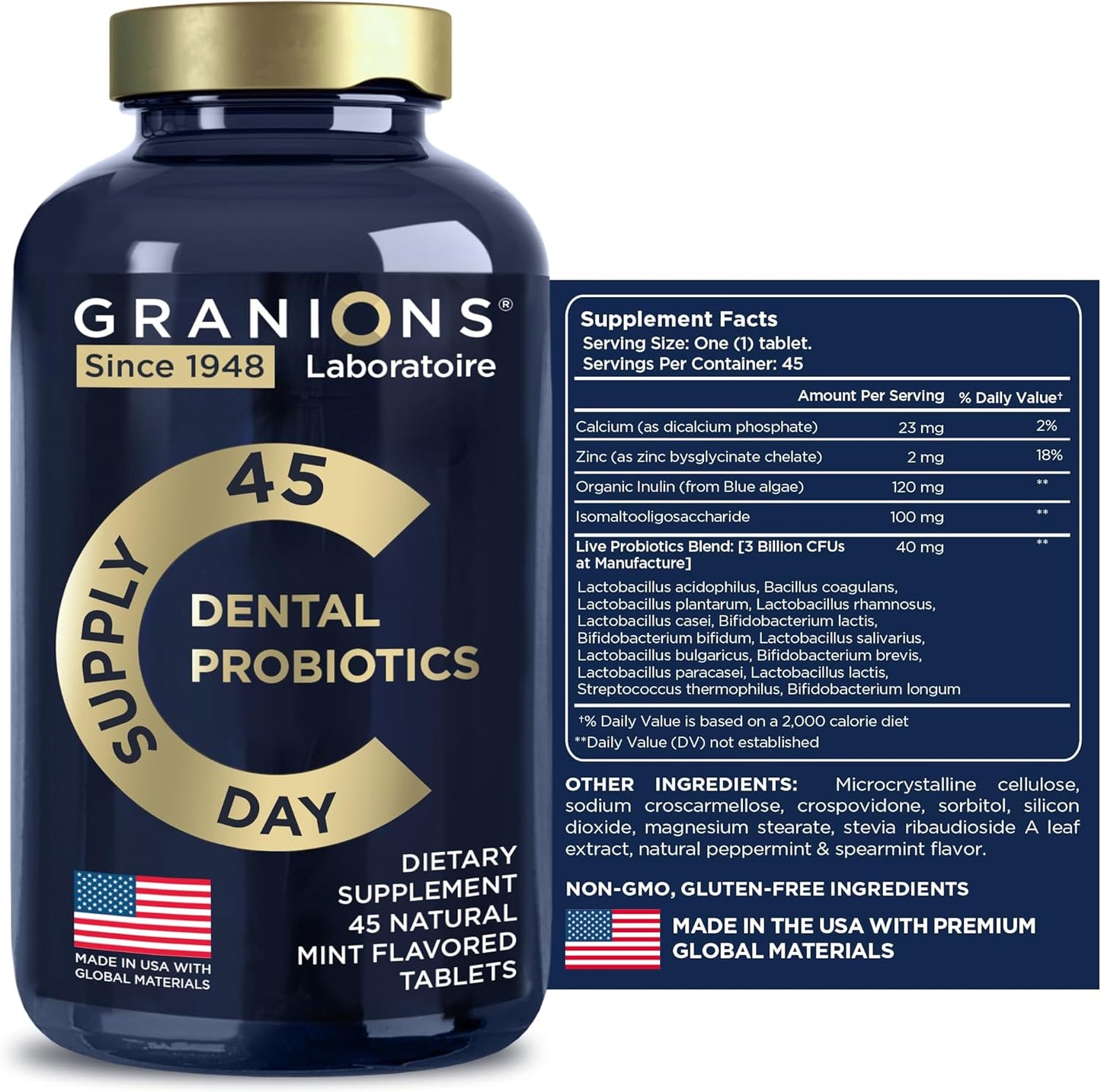 Fresh Breath Dental Probiotics for Teeth and Gums - Lactobacillus Salivarius Probiotic for Men and Women - Oral Probiotics for Mouth Health - 45 Mint Tablets