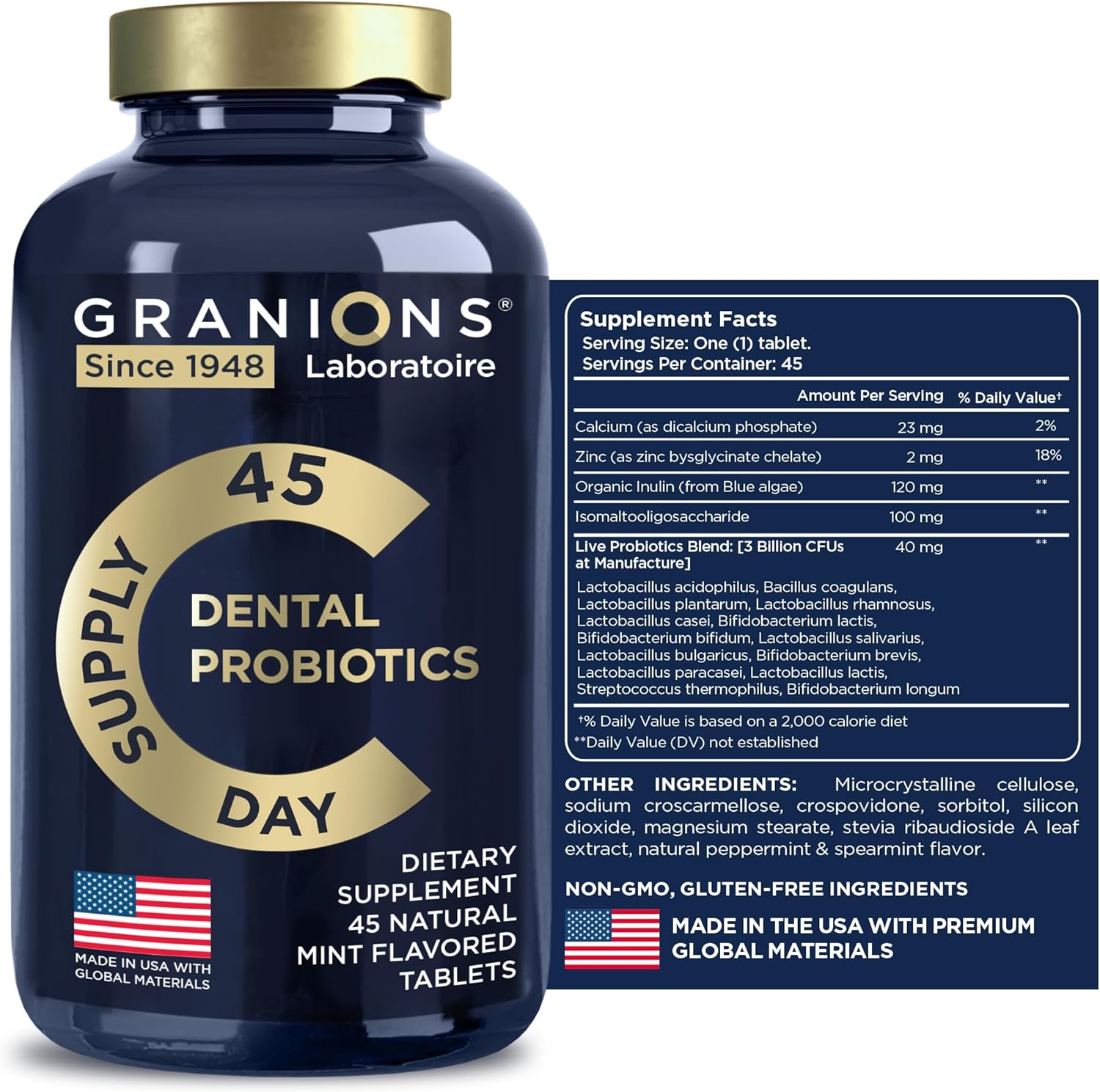 Fresh Breath Dental Probiotics for Teeth and Gums - Lactobacillus Salivarius Probiotic for Men and Women - Oral Probiotics for Mouth Health - 45 Mint Tablets