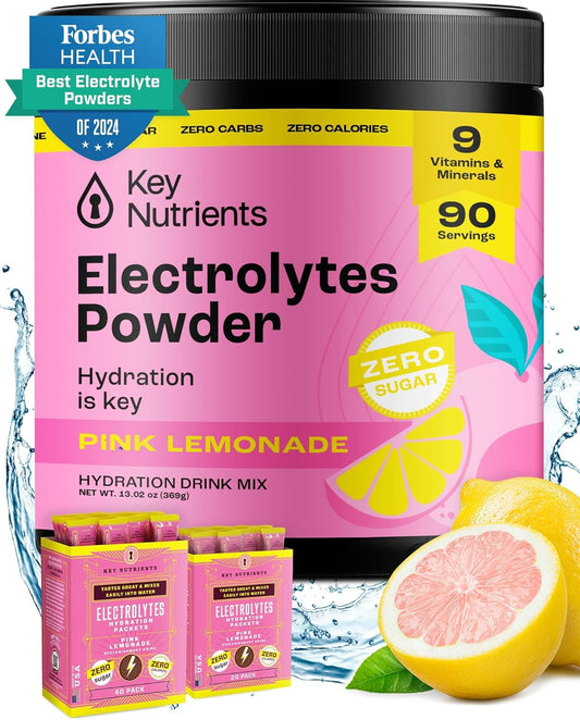 Fresh Pink Lemonade Electrolyte Powder with Key Nutrients - Sugar-Free Hydration Supplement for Endurance & Energy - 90 Servings - Made in USA - BoostGo Australia