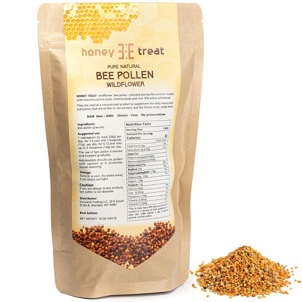 Fresh Wild Bee Pollen Granules - Raw, Pure, Natural - Non GMO, No Preservatives - 16 OZ by Honey Treat