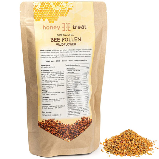 Fresh Wild Bee Pollen Granules - Raw, Pure, Natural - Non GMO, No Preservatives - 16 OZ by Honey Treat
