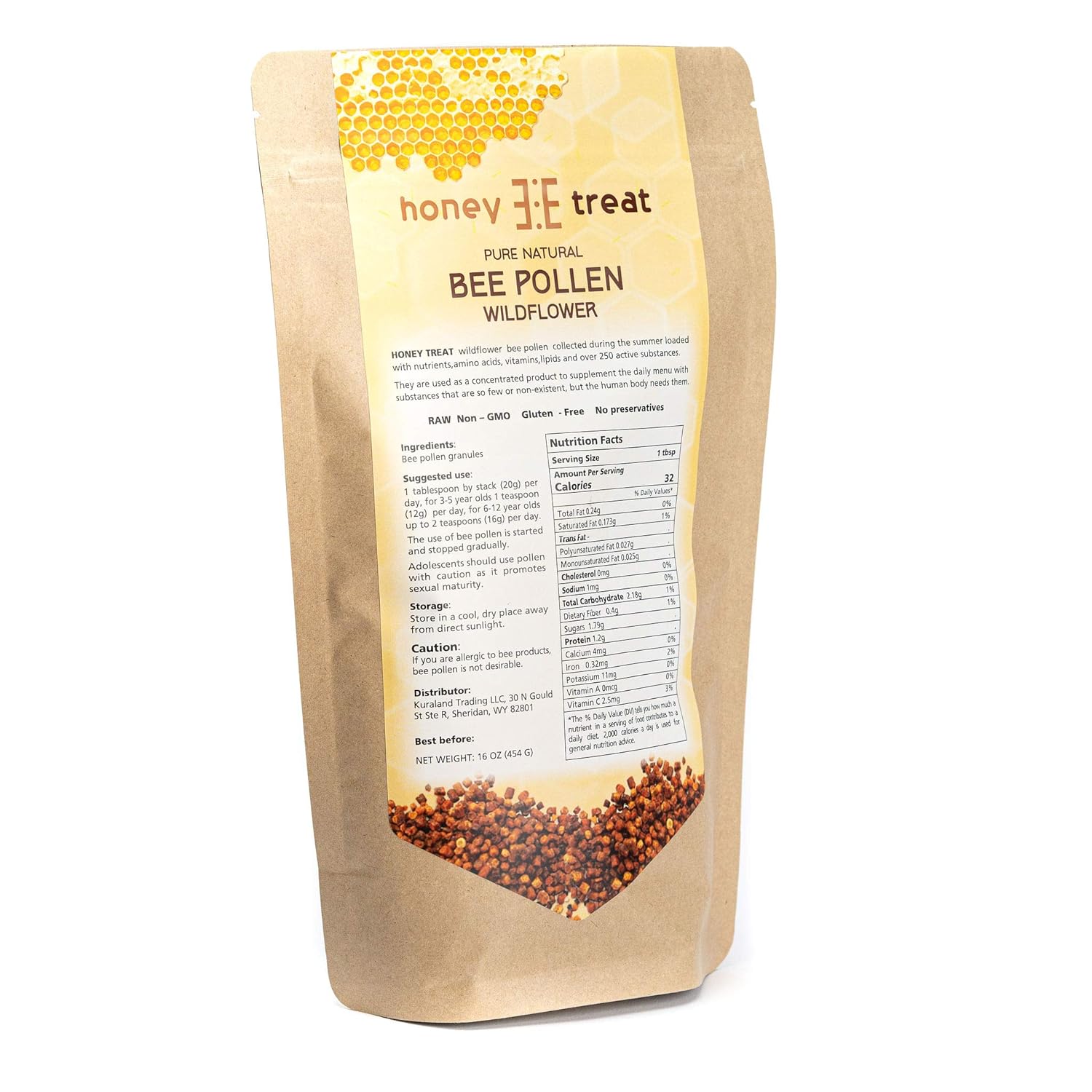 Fresh Wild Bee Pollen Granules - Raw, Pure, Natural - Non GMO, No Preservatives - 16 OZ by Honey Treat