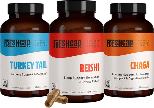 FreshCap Immune Defenders Bundle: Reishi, Turkey Tail, Chaga Capsules