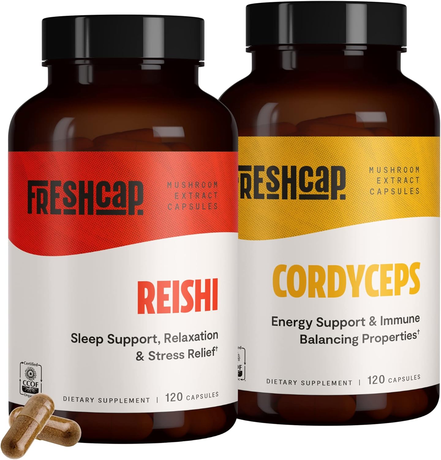 FreshCap Mushrooms Adaptogen Bundle: Reishi and Cordyceps Capsules