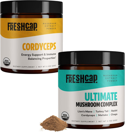 FreshCap Mushrooms Cordyceps Powder and Ultimate Mushroom Complex Energy Bundle