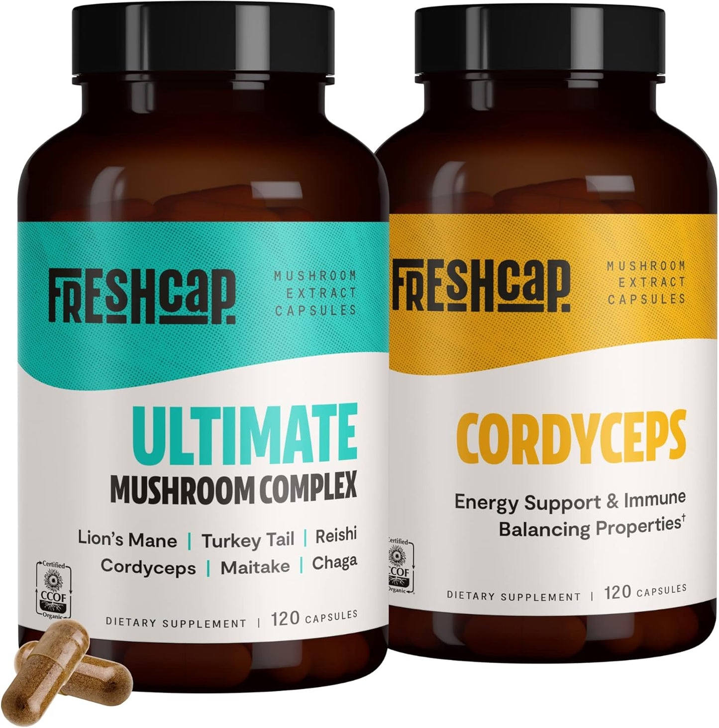 FreshCap Mushrooms Energy Bundle - Cordyceps & Ultimate Mushroom Complex Capsules
