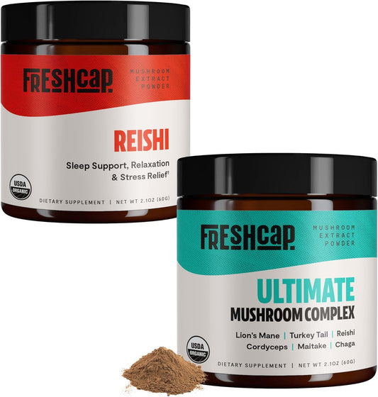 FreshCap Mushrooms Stress Relief Bundle: Reishi Powder & Ultimate Mushroom Complex Powder