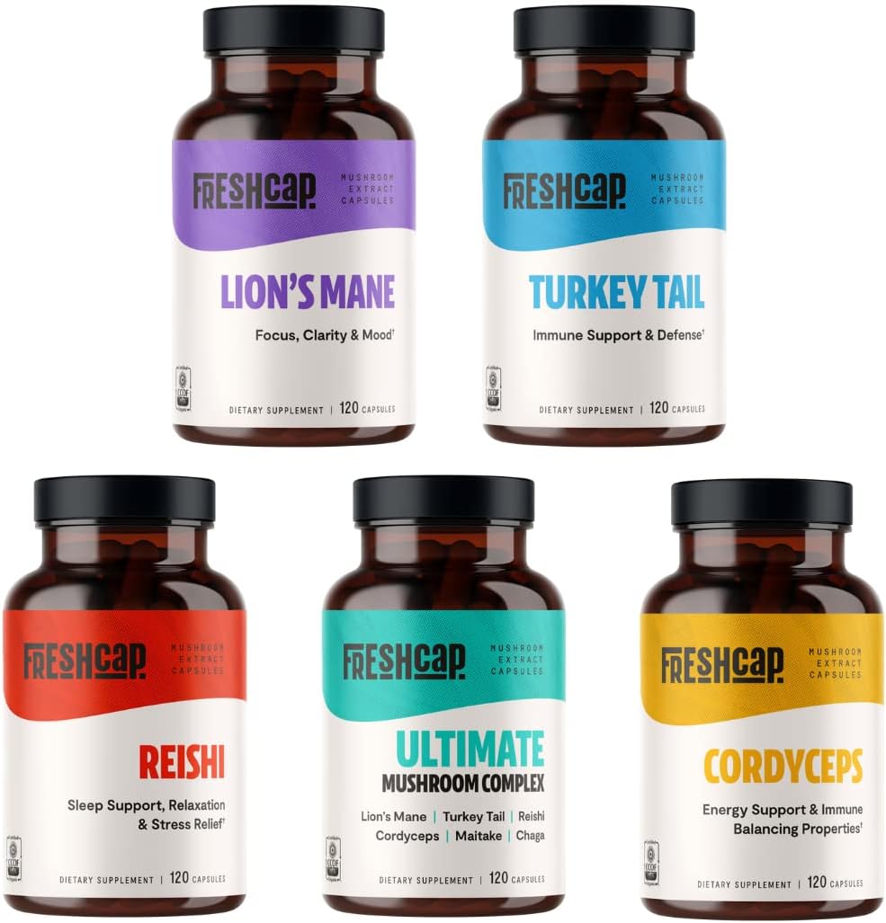 FreshCap Ultimate Mushroom Starter Kit - Capsules for Immune Support and overall Wellbeing
