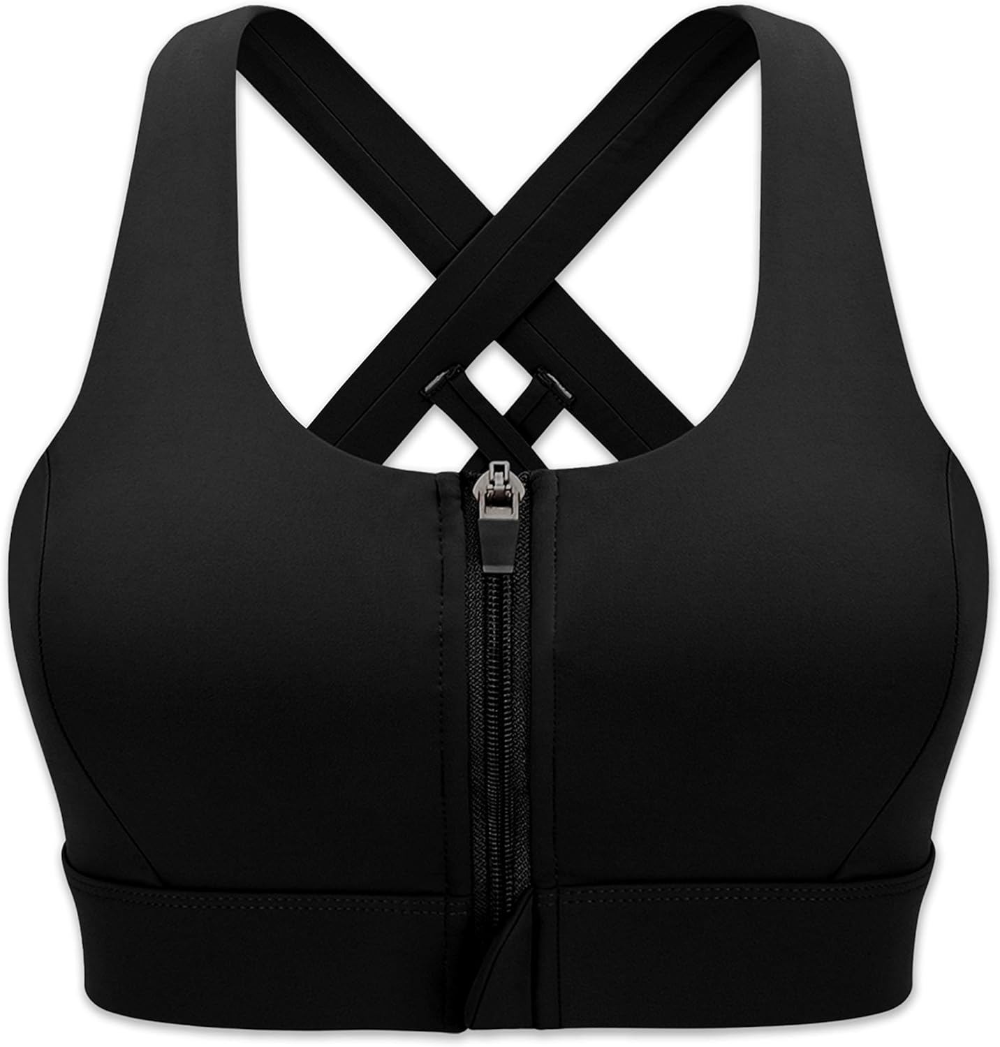 Front Zipper High Impact Sports Bra with Strappy Back Support for Workouts