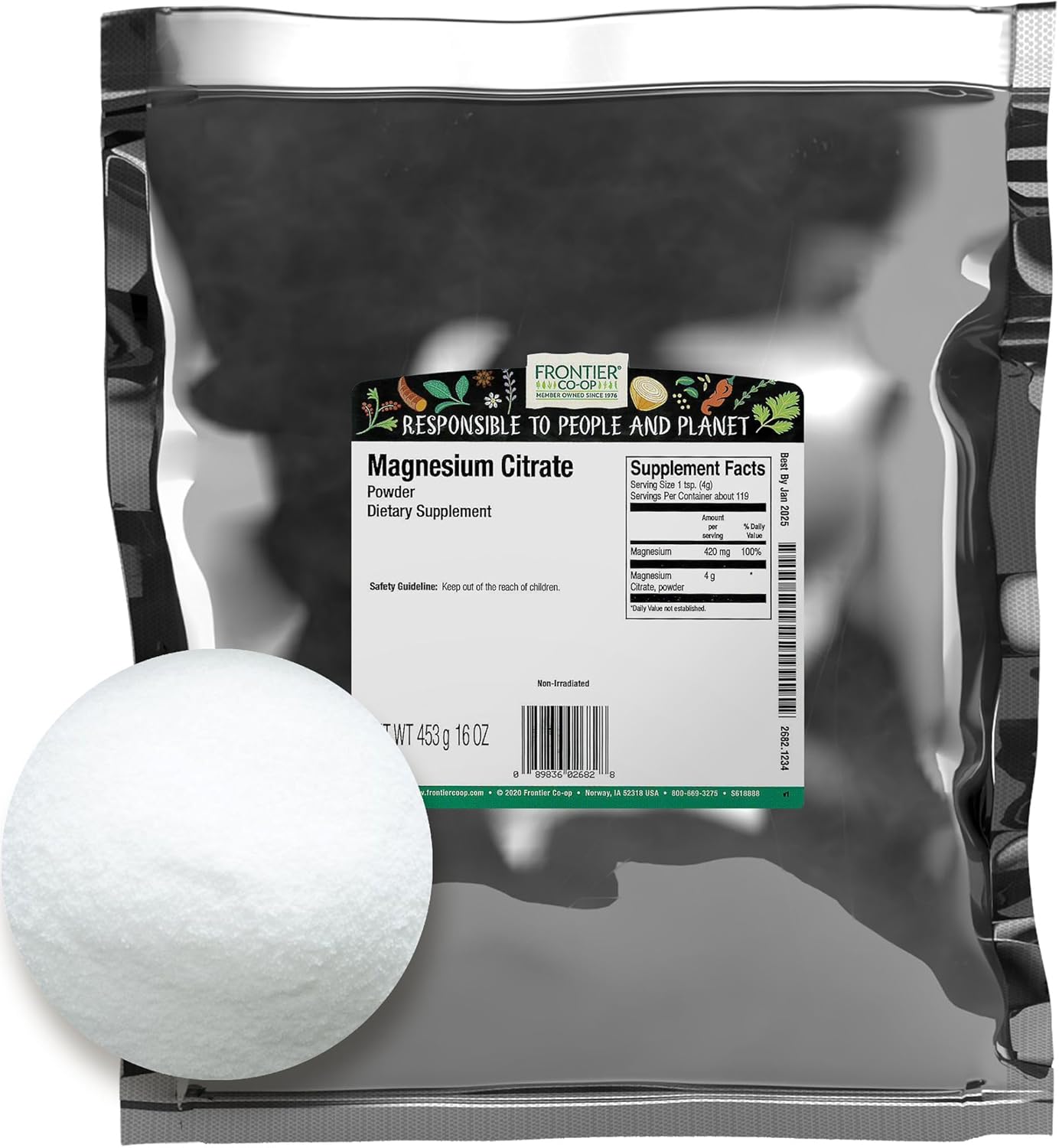 Frontier Co-op Bulk Magnesium Citrate Powder - 16 Ounce Pack