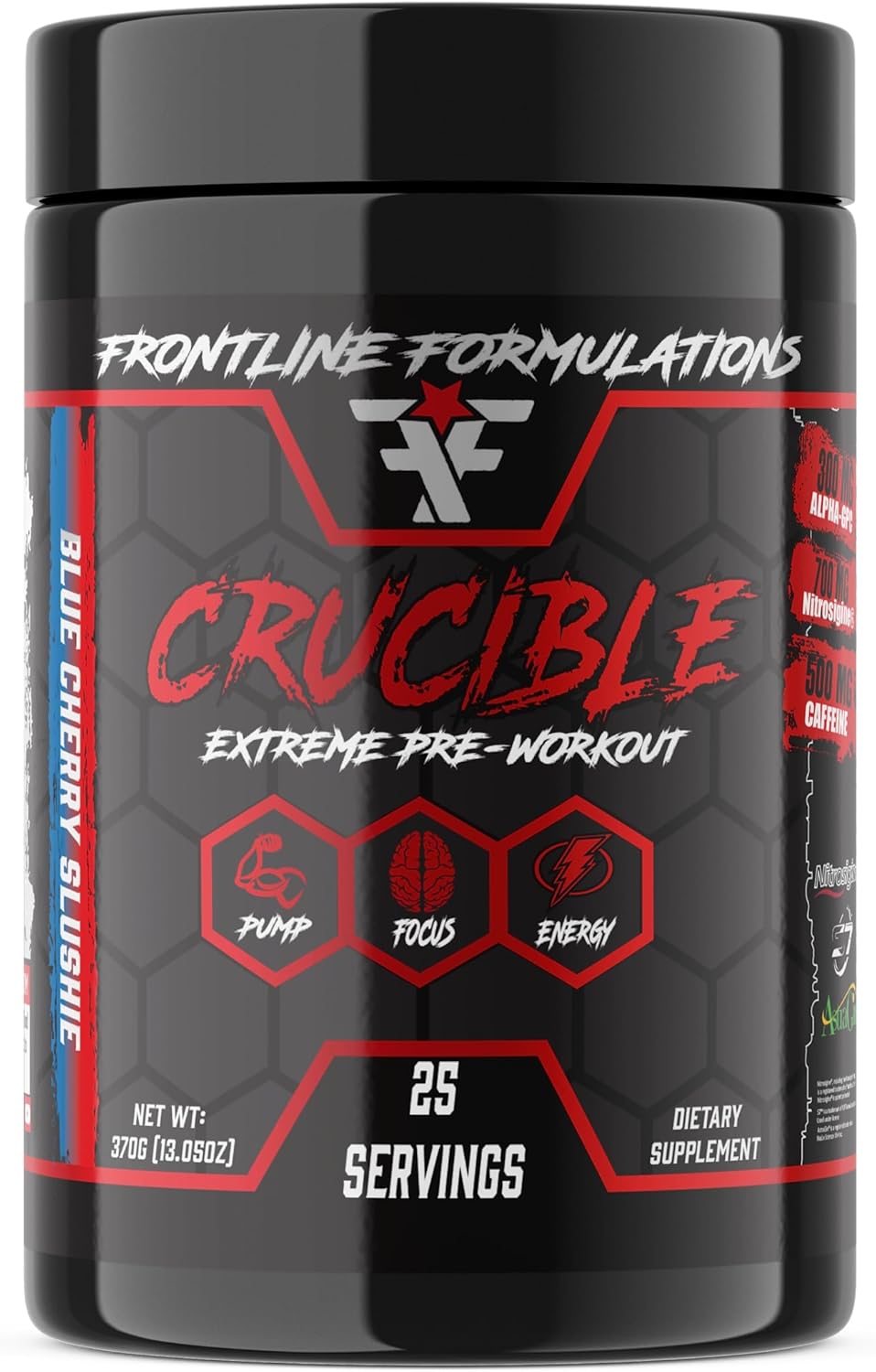 Frontline Formulations Crucible Pre-Workout Powder - Explosive Workouts with Laser Focus and High Stimulation - Blue Cherry Slushie Flavor - 25 Servings