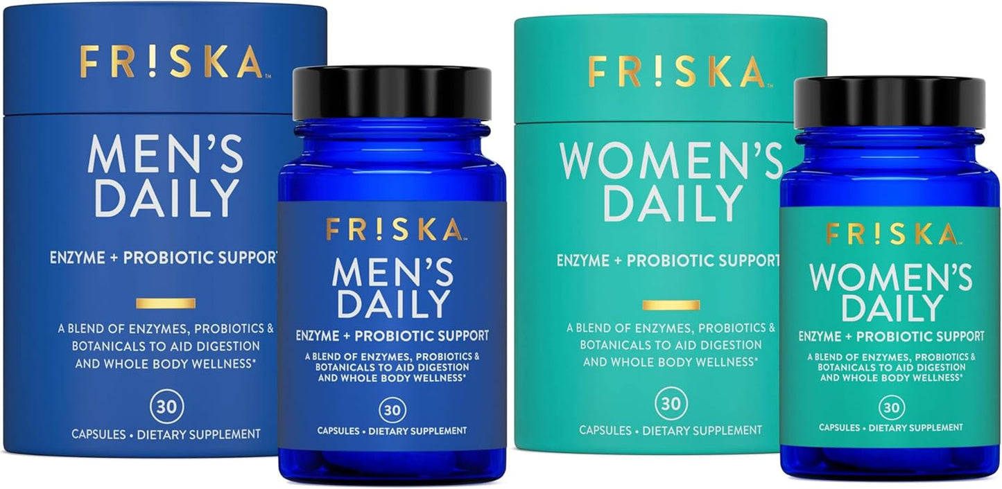 FR!SKA FRISKA Probiotic Bundle for Men and Women | Digestive Enzymes & Probiotics Supplement | Supports Digestion and Reduces Bloating | 30 Capsules per Bottle