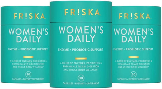 FR!SKA FRISKA Women's Daily Digestive Enzyme & Probiotics 90 Capsules - Natural Support for Digestive Health, Reduces Bloating, Promotes Nutrient Absorption