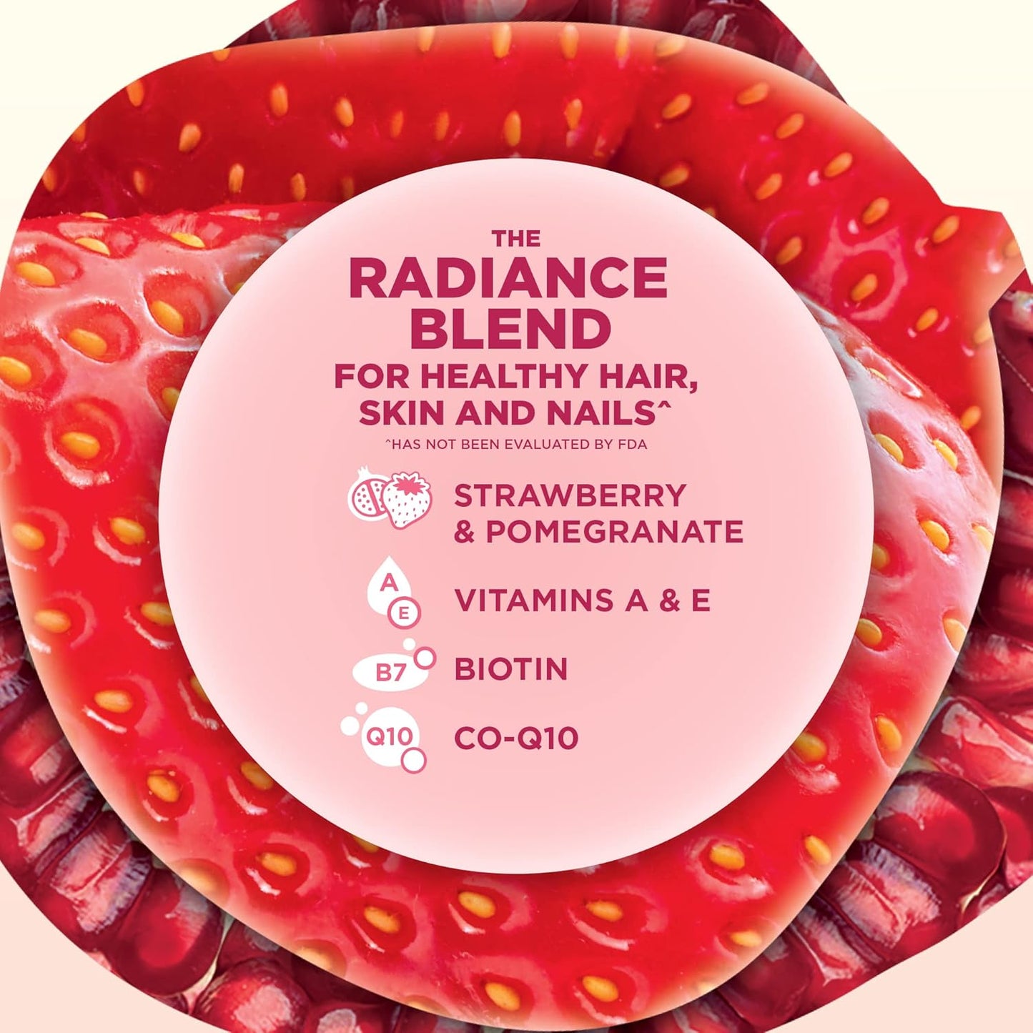 Fruit Beauty Chews with Vitamins A & E, Biotin, CoQ10, Strawberry & Pomegranate (60 Count) - Real Fruit Powered Vitamin Gummies for Hair, Skin & Nails