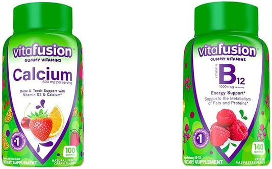 Fruit Flavored Vitafusion Chewable Calcium and Vitamin B12 Gummy Vitamins - 50 Day Calcium Supply, 70 Day B12 Supply - America's Top Gummy Brand