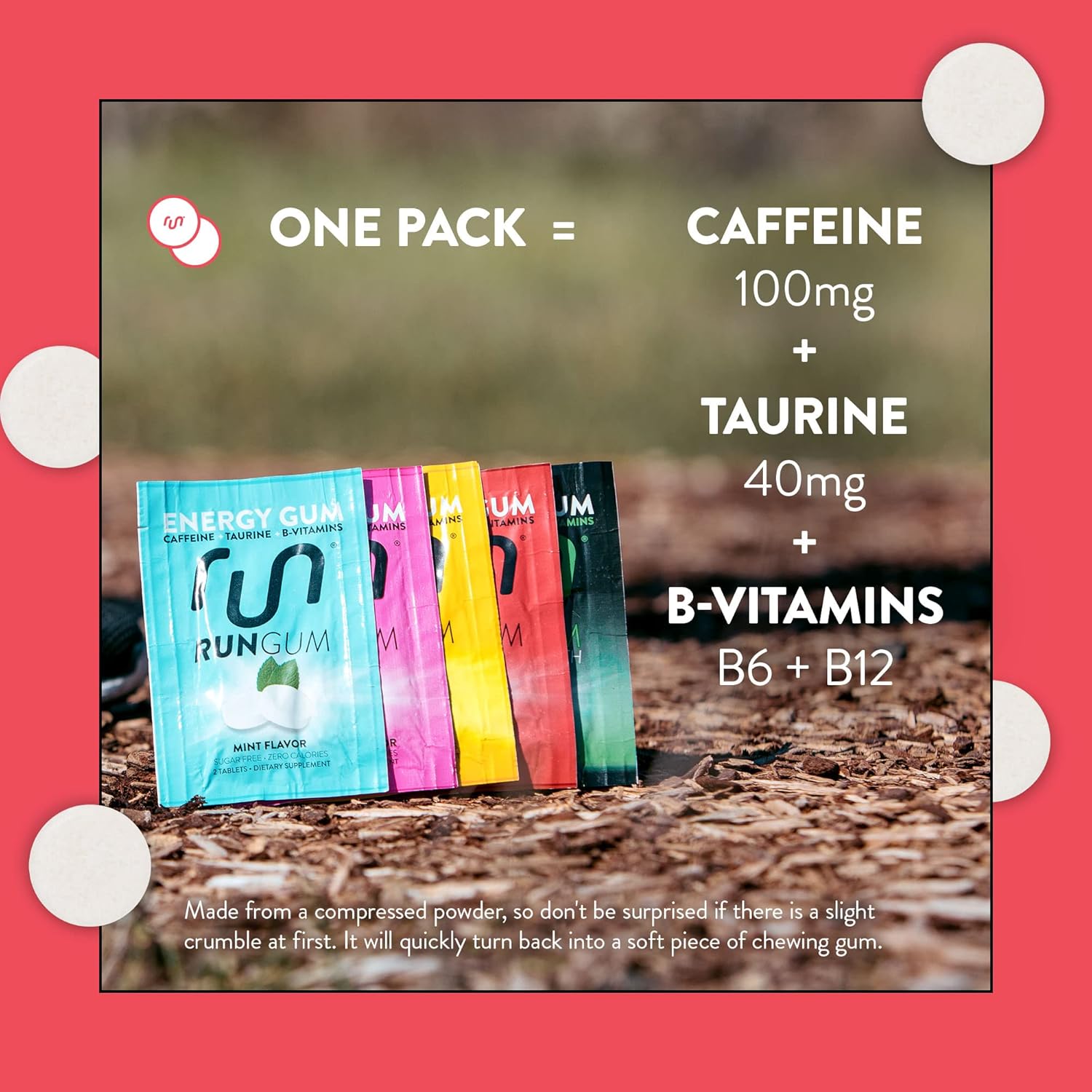 Fruit Punch Energy Chewing Gum with 50mg Caffeine, Taurine, and B-Vitamins - Pack of 288 Pieces - Sugar Free and Gluten Free - BoostGo Australia