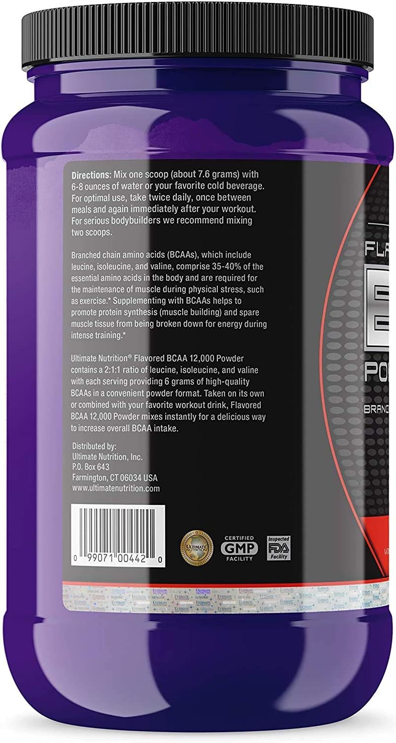 Fruit Punch Flavored BCAA Powder Supplement with 12000 Branched Chain Amino Acids - Caffeine-Free, 60 Servings, 3g Leucine, 1.5g Valine, 1.5g Isoleucine