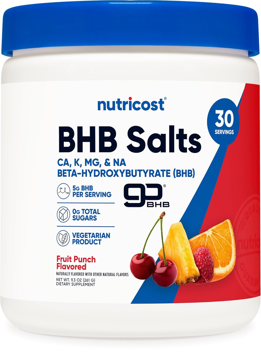 Fruit Punch Flavored BHB Salts Drink Mix by Nutricost - 30 Servings, 5G BHB Per Serving, 0G Total Sugars - Vegetarian