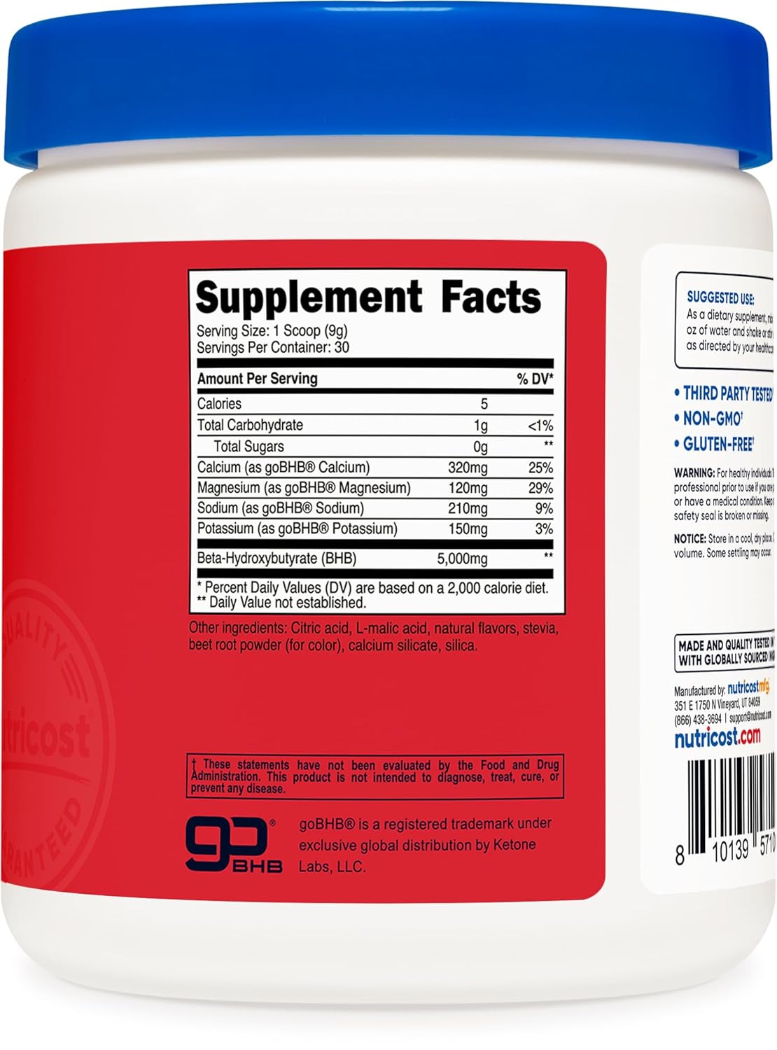 Fruit Punch Flavored BHB Salts Drink Mix by Nutricost - 30 Servings, 5G BHB Per Serving, 0G Total Sugars - Vegetarian