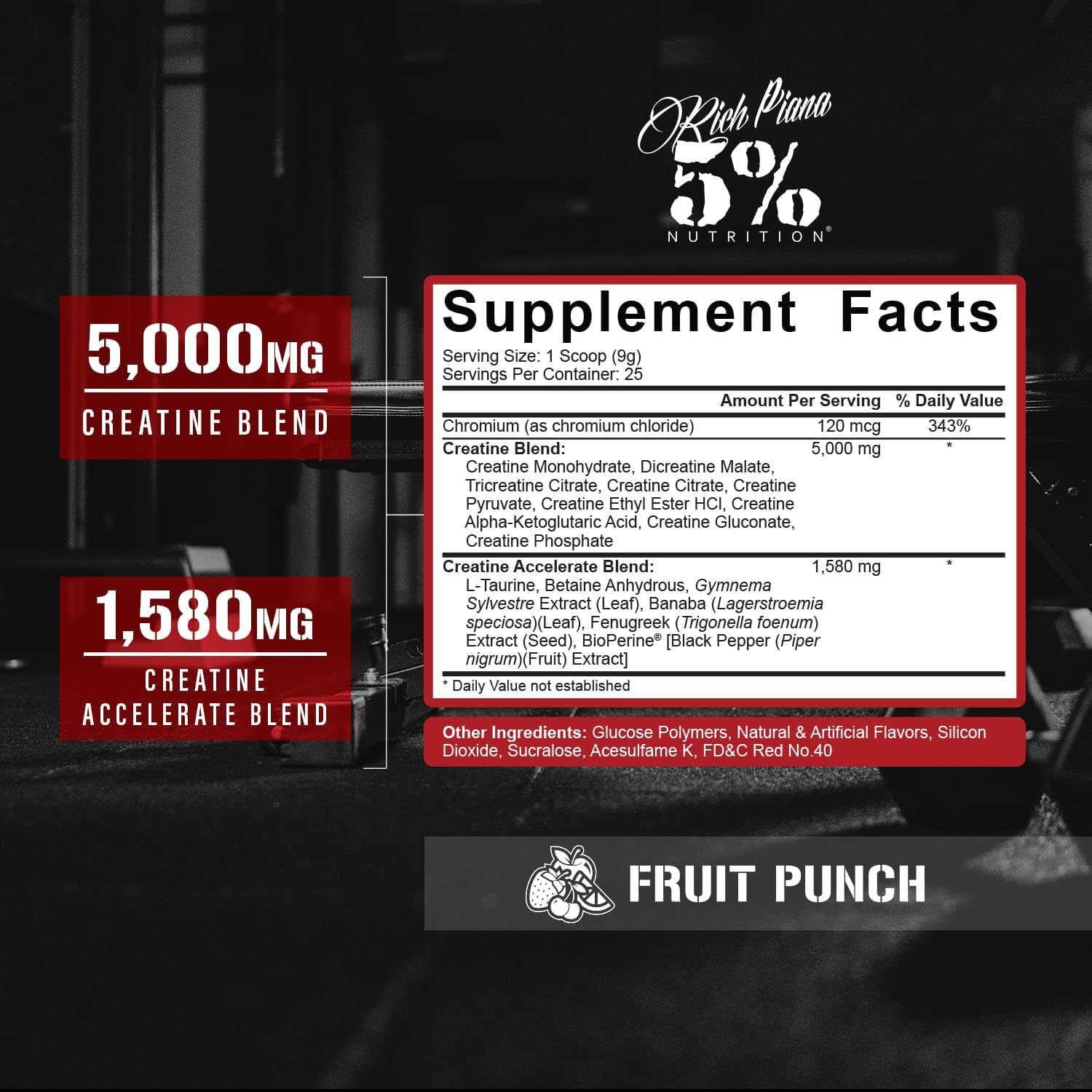 Fruit Punch Flavored Creatine Powder for Muscle Gain with Accelerators - 5% Nutrition CreaTEN Complex for Max Power, Strength, Endurance, & Recovery