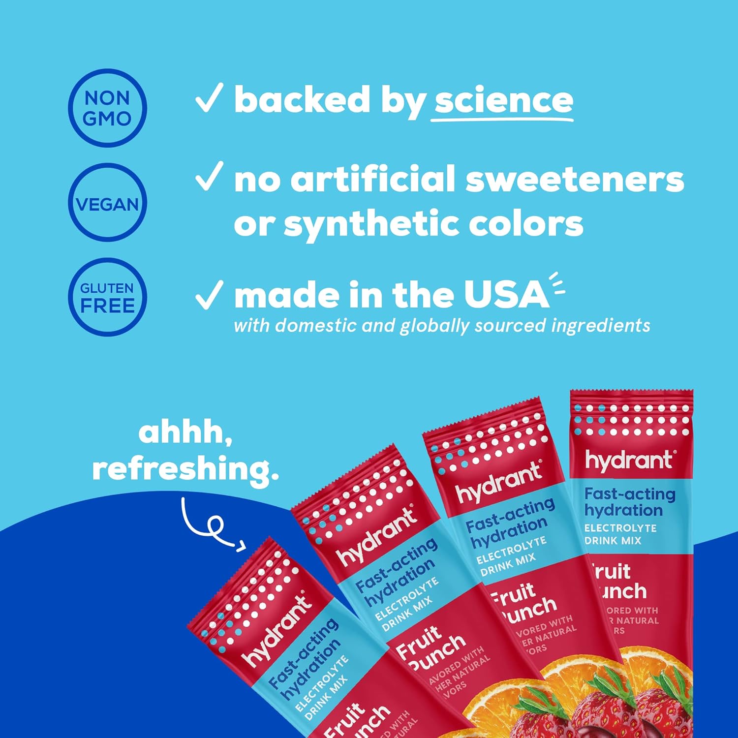 Fruit Punch Hydrant Hydration Electrolyte Powder Stick Packets - 30 Pack, No Artificial Sweeteners, Colors, Fillers - Individual Hydrate