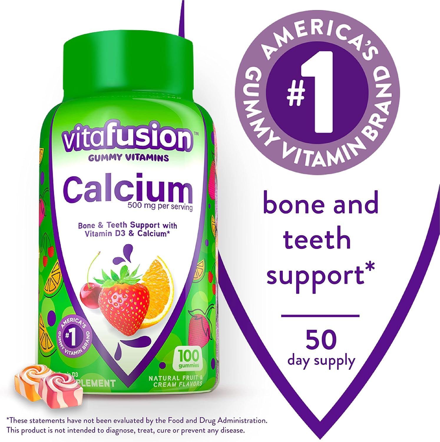 Fruit & Tropical Citrus Flavored Chewable Calcium & Vitamin C Gummy Vitamins - 100 Count & 92 Count
