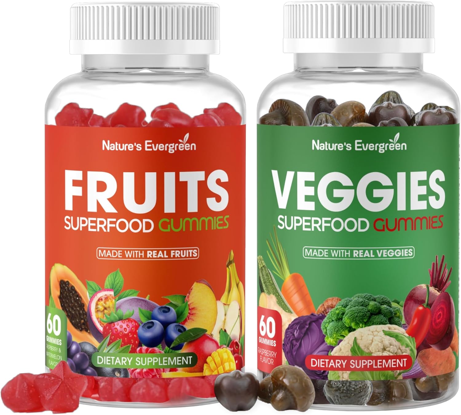 Fruits and Vegetables Superfood Gummies Supplement - 120 Gummies, Vegan, Non-GMO, Gluten-Free - Nature's Vitamins for Nutritional Balance, Made in USA