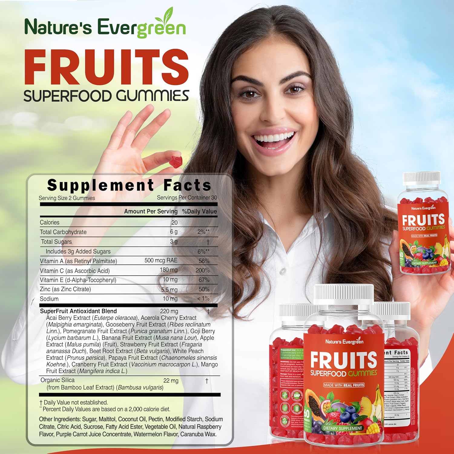 Fruits and Vegetables Superfood Gummies Supplement - 120 Gummies, Vegan, Non-GMO, Gluten-Free - Nature's Vitamins for Nutritional Balance, Made in USA