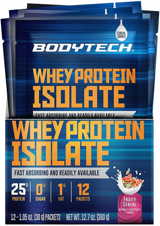 Fruity Cereal BodyTech Whey Protein Isolate Powder - Twelve 1.04 oz. Packets