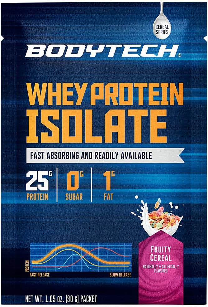 Fruity Cereal BodyTech Whey Protein Isolate Powder - Twelve 1.04 oz. Packets