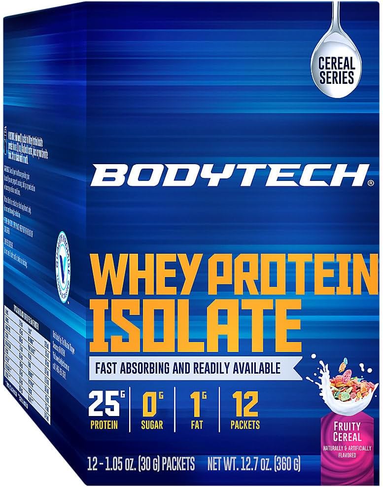 Fruity Cereal BodyTech Whey Protein Isolate Powder - Twelve 1.04 oz. Packets