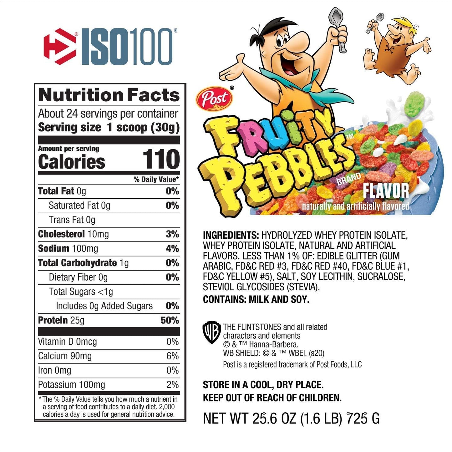 Fruity Pebbles Whey Protein Isolate Powder - Dymatize ISO100 Hydrolyzed, 1.6 lbs, 24 Servings