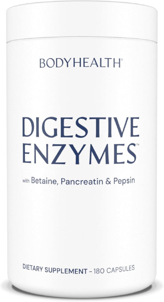 Full Spectrum Digestive Enzymes with Probiotics (180 caps) - Relief for Bloating, Heartburn, Gas, Constipation - BodyHealth Enzyme Support